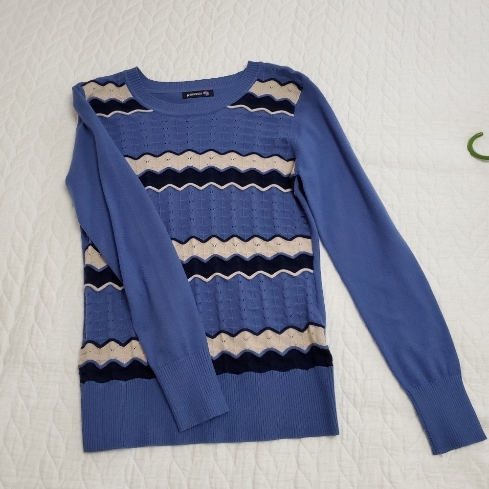 Cashmere and wool blend textured striped sweater size XS, ribbed sleeve &hem - Picture 1 of 3